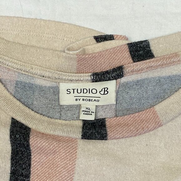 Studio B Bobeau Long Sleeve Scoop Neck Fuzzy Knit Pleat Back Plaid Tee Shirt XL - Picture 11 of 13